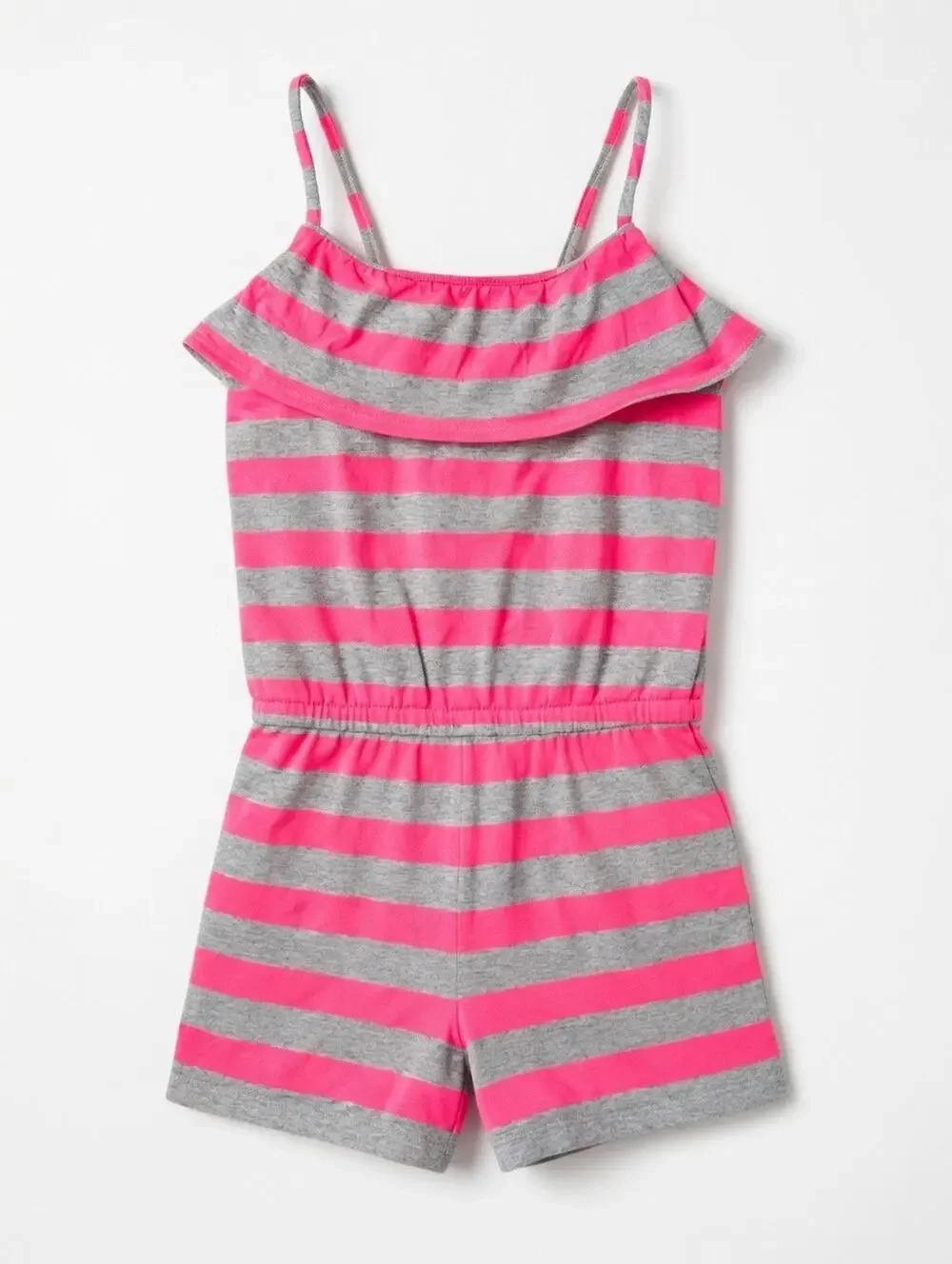 The Children's Place Hot Neon Pink & Grey Striped Romper – Size L (10/12)